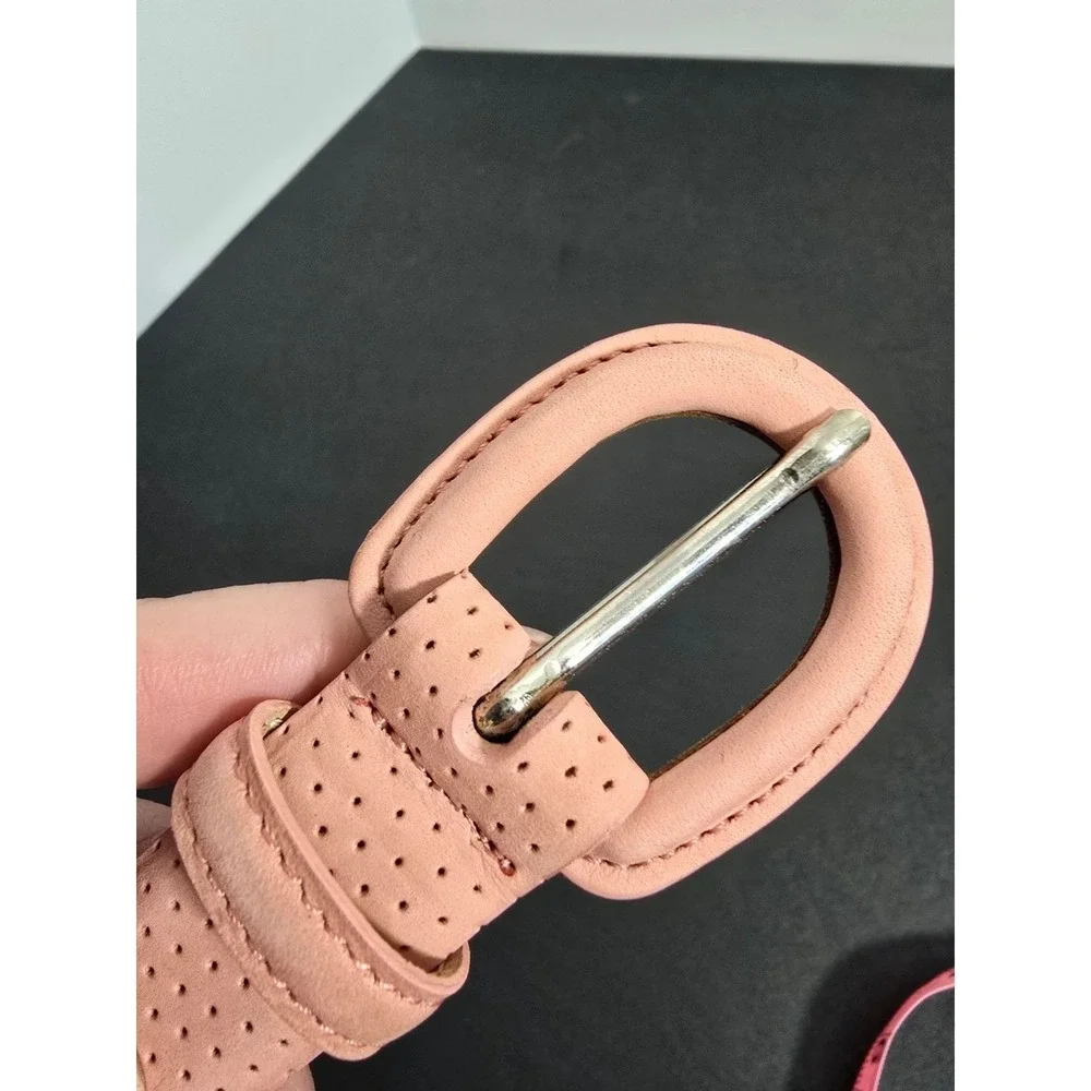 Talbots Womens Size Small 100% Leather Belt Blush Pink Skinny Thin‎ Preppy NEW